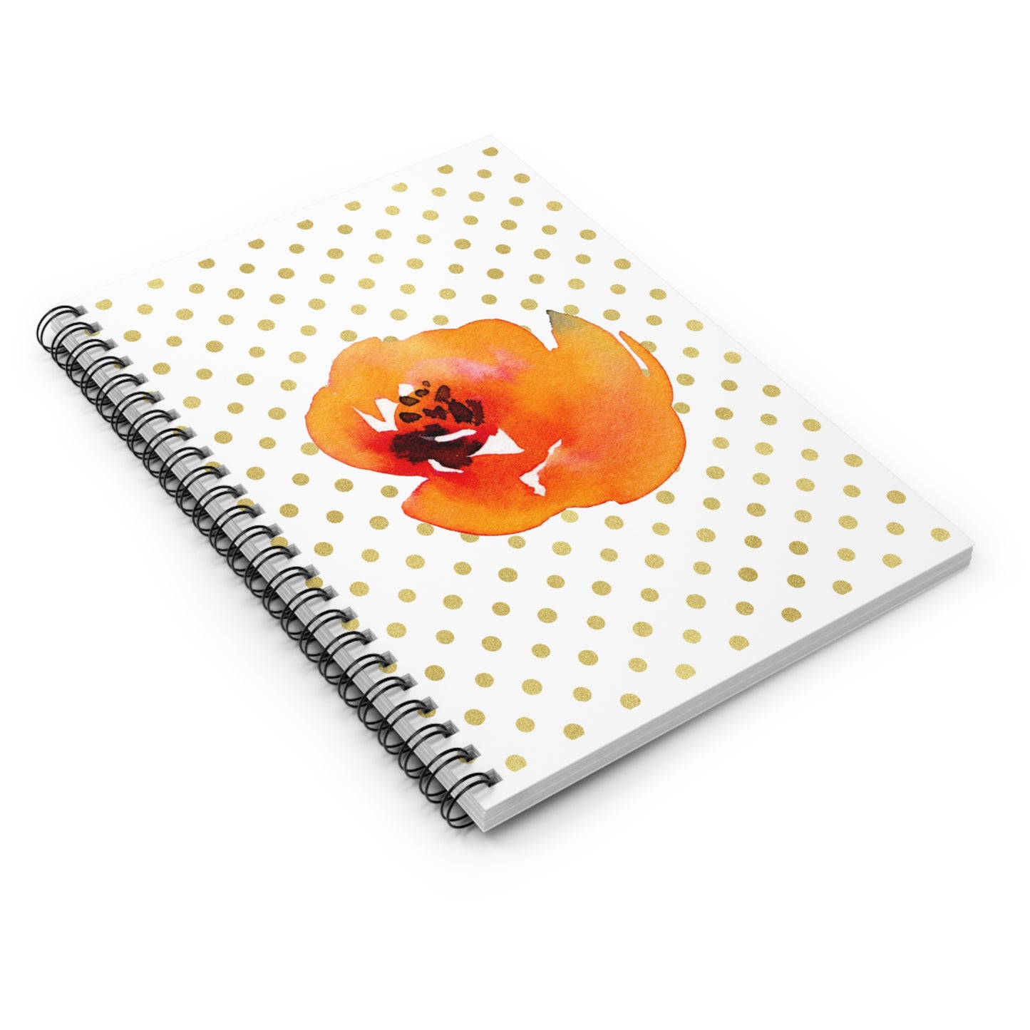 Watercolor Orange Flower Polka Dot Spiral Notebook - Ruled Line