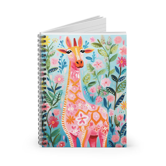 Watercolor MultiColor Giraffe Spiral Notebook - Ruled Line