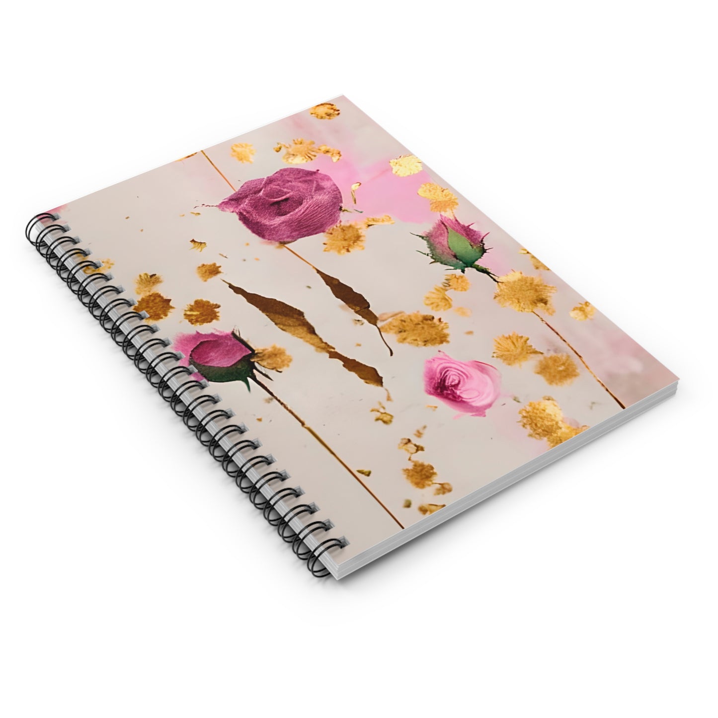 Boho Pink Rose Watercolor Spiral Notebook - Ruled Line