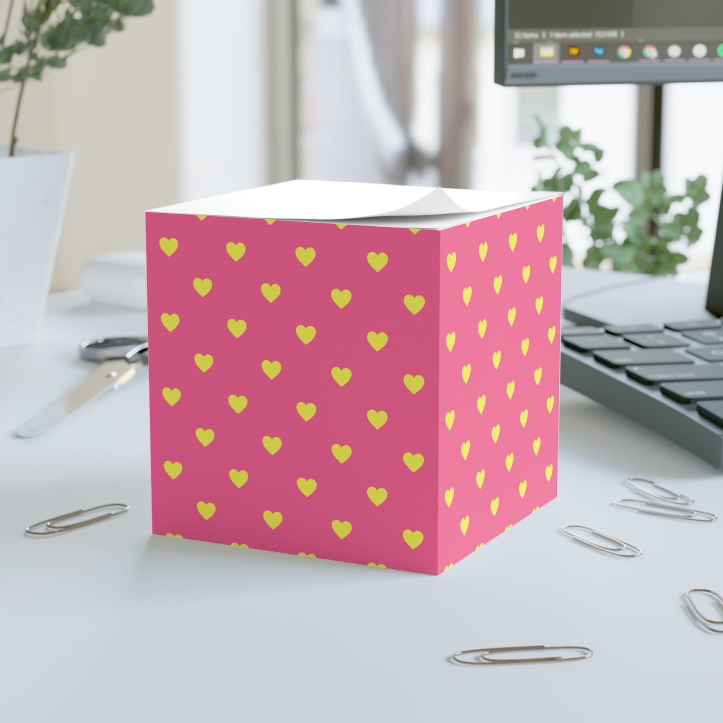 Pink and Yellow Heart Note Cube