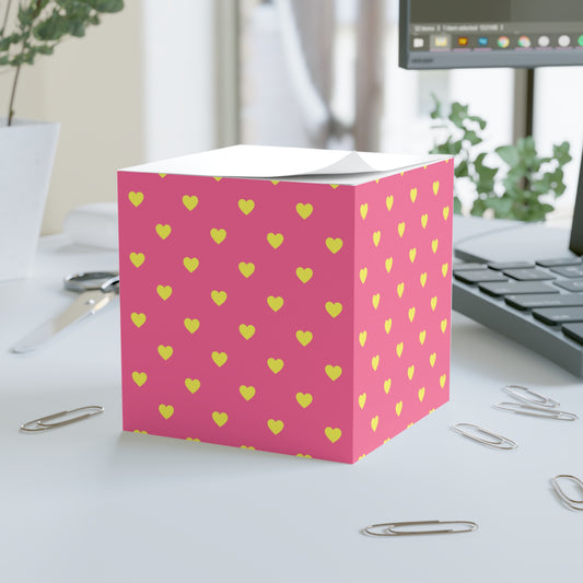 Pink and Yellow Heart Note Cube