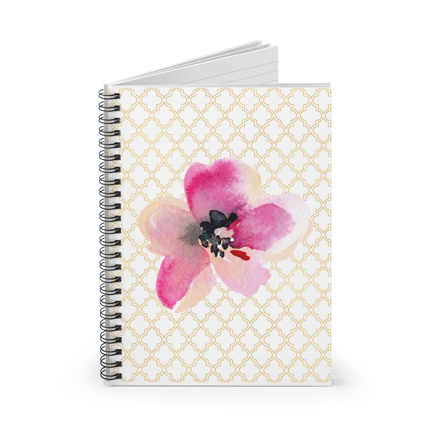 Watercolor Floral Gold Print Spiral Notebook - Ruled Line