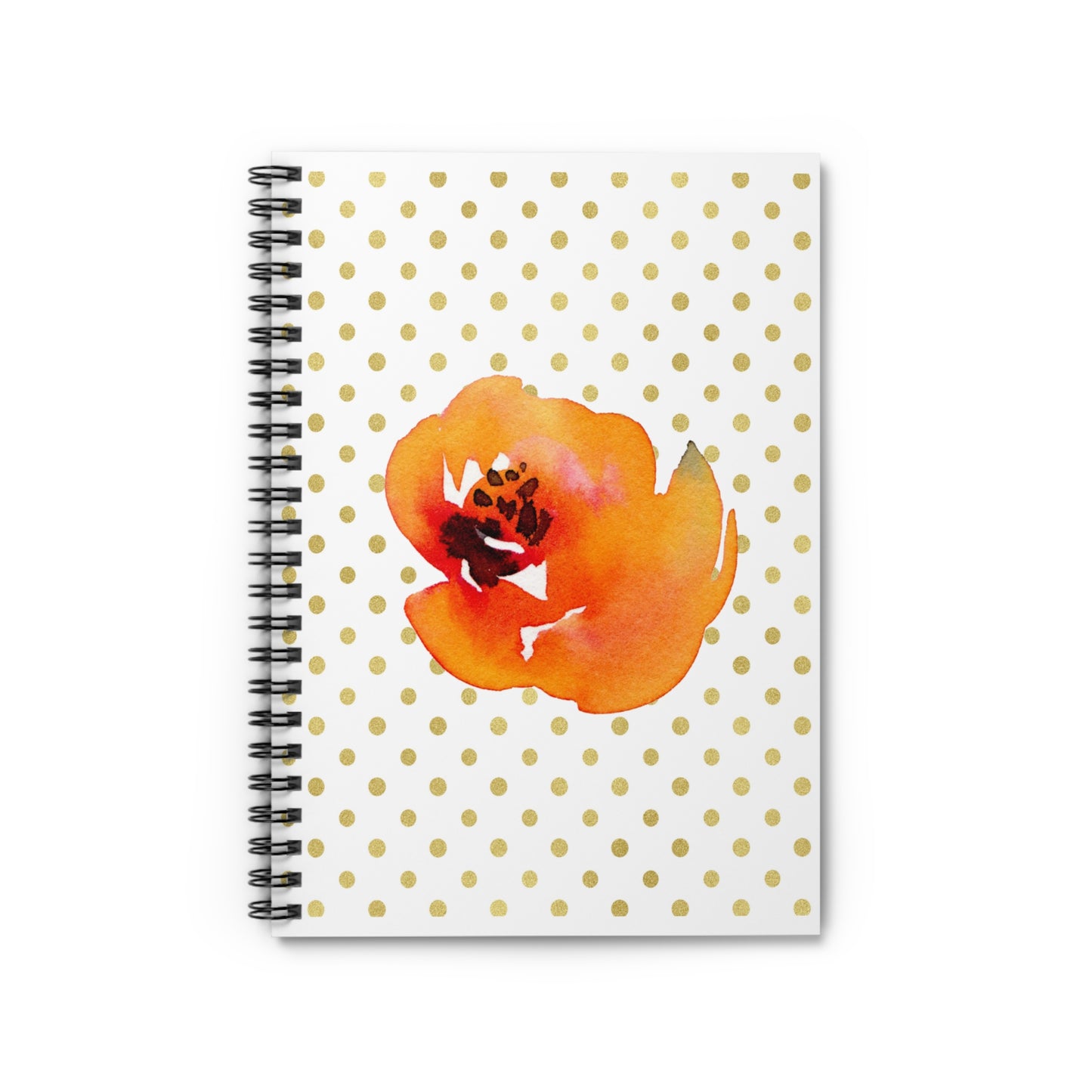 Watercolor Orange Flower Polka Dot Spiral Notebook - Ruled Line