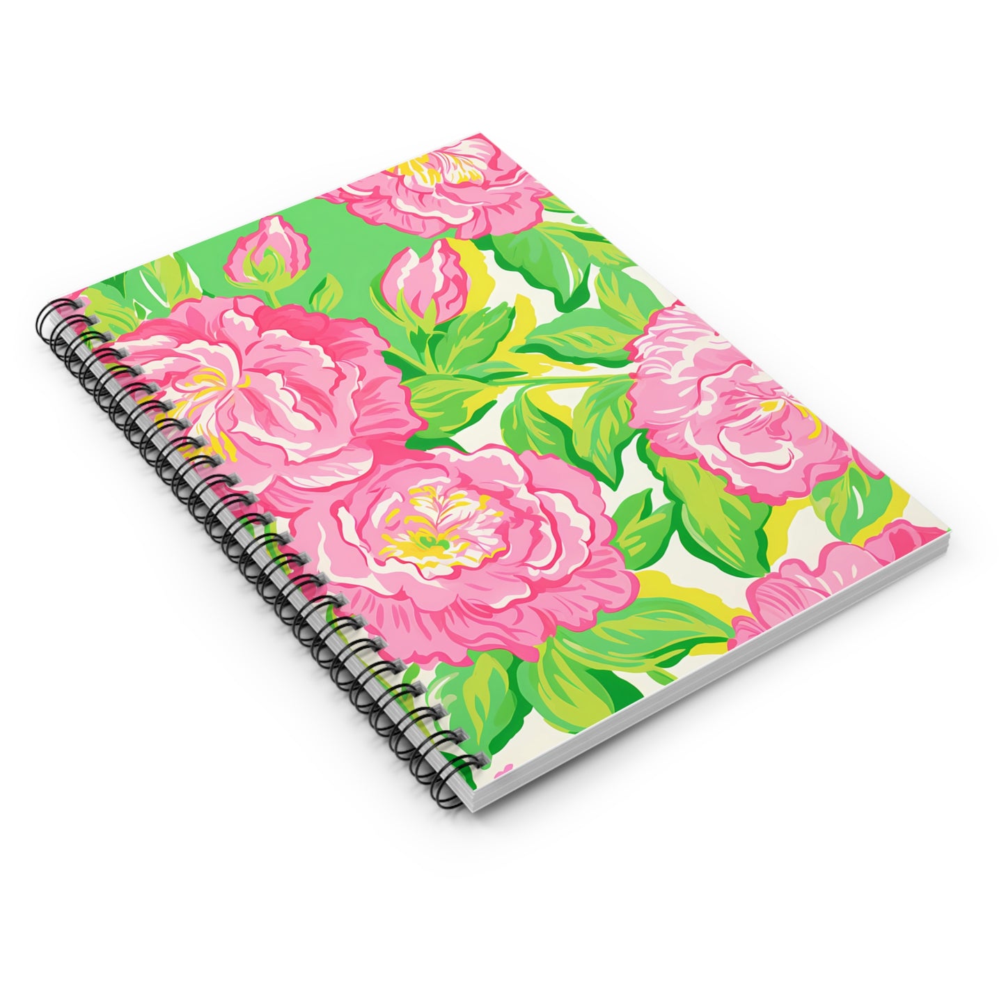 Pink Floral Preppy Spiral Notebook - Ruled Line
