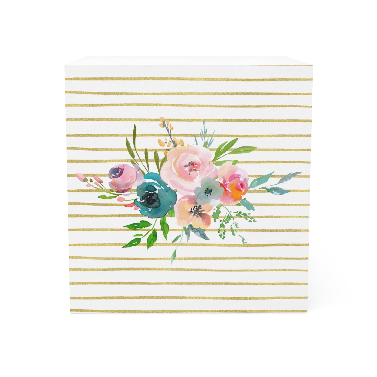 Light Floral Bouquet Gold Stripe Note Cube