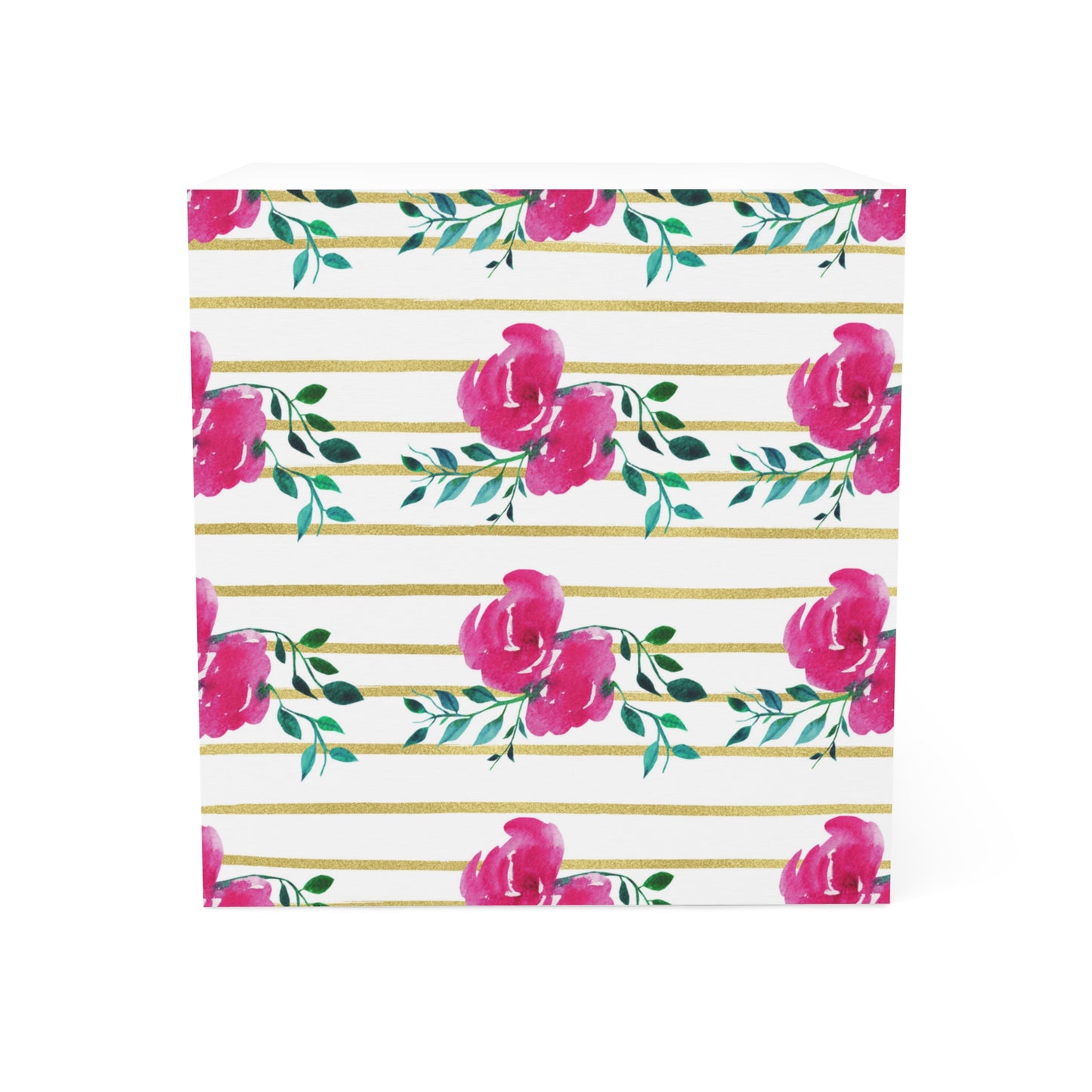Pink Floral Gold Striped Note Cube