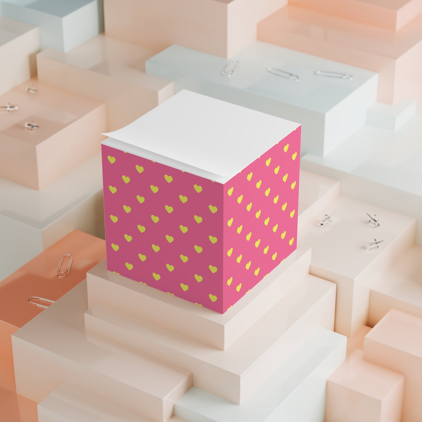 Pink and Yellow Heart Note Cube