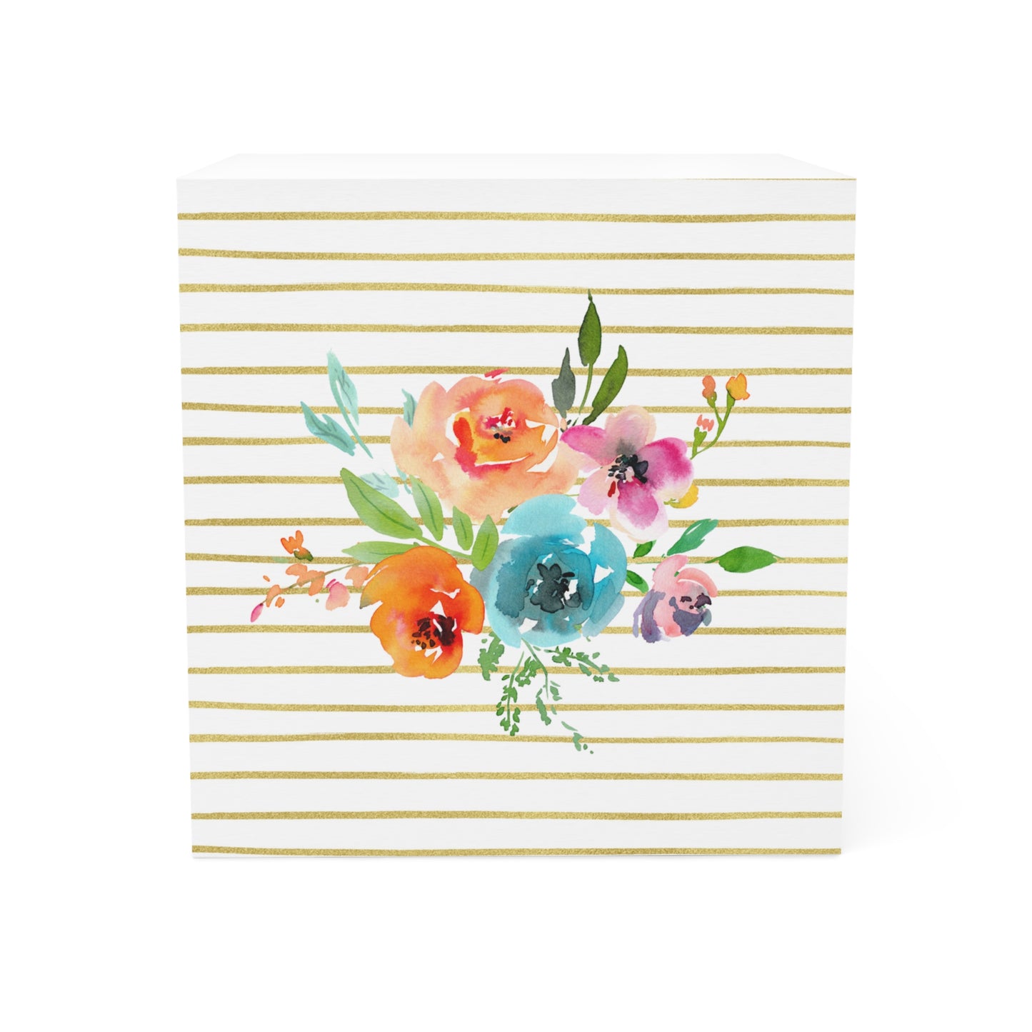 Bright Floral Bouquet Gold Stripe Note Cube