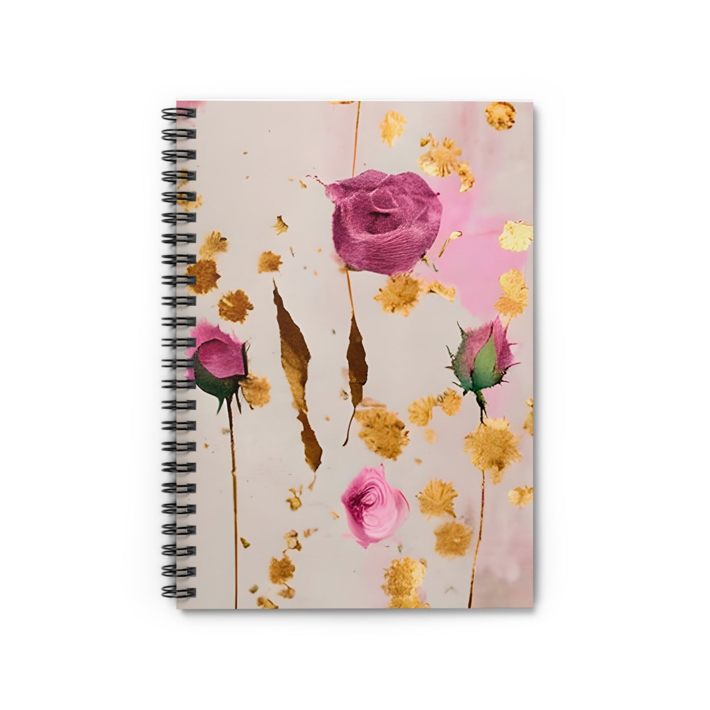 Boho Pink Rose Watercolor Spiral Notebook - Ruled Line