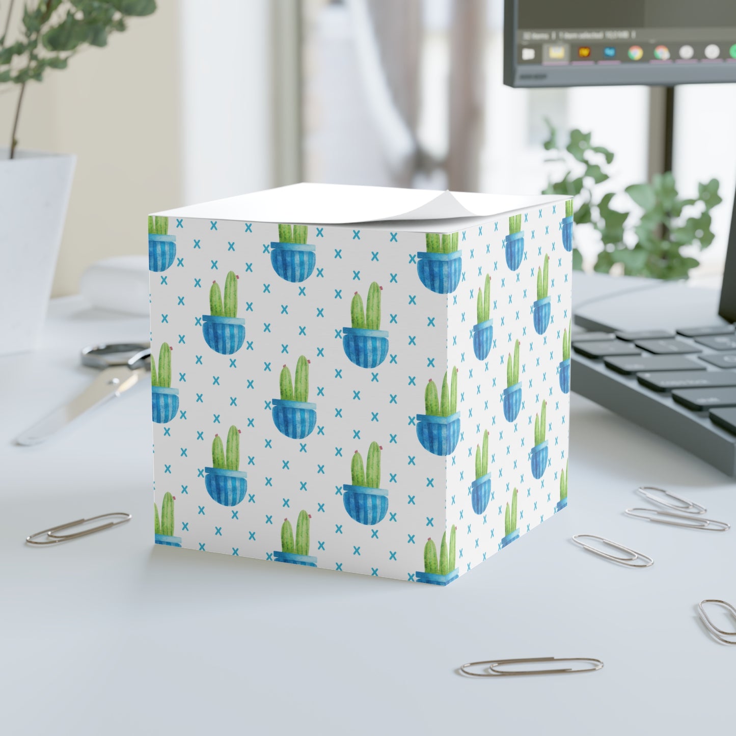 Blue Cactus Note Cube