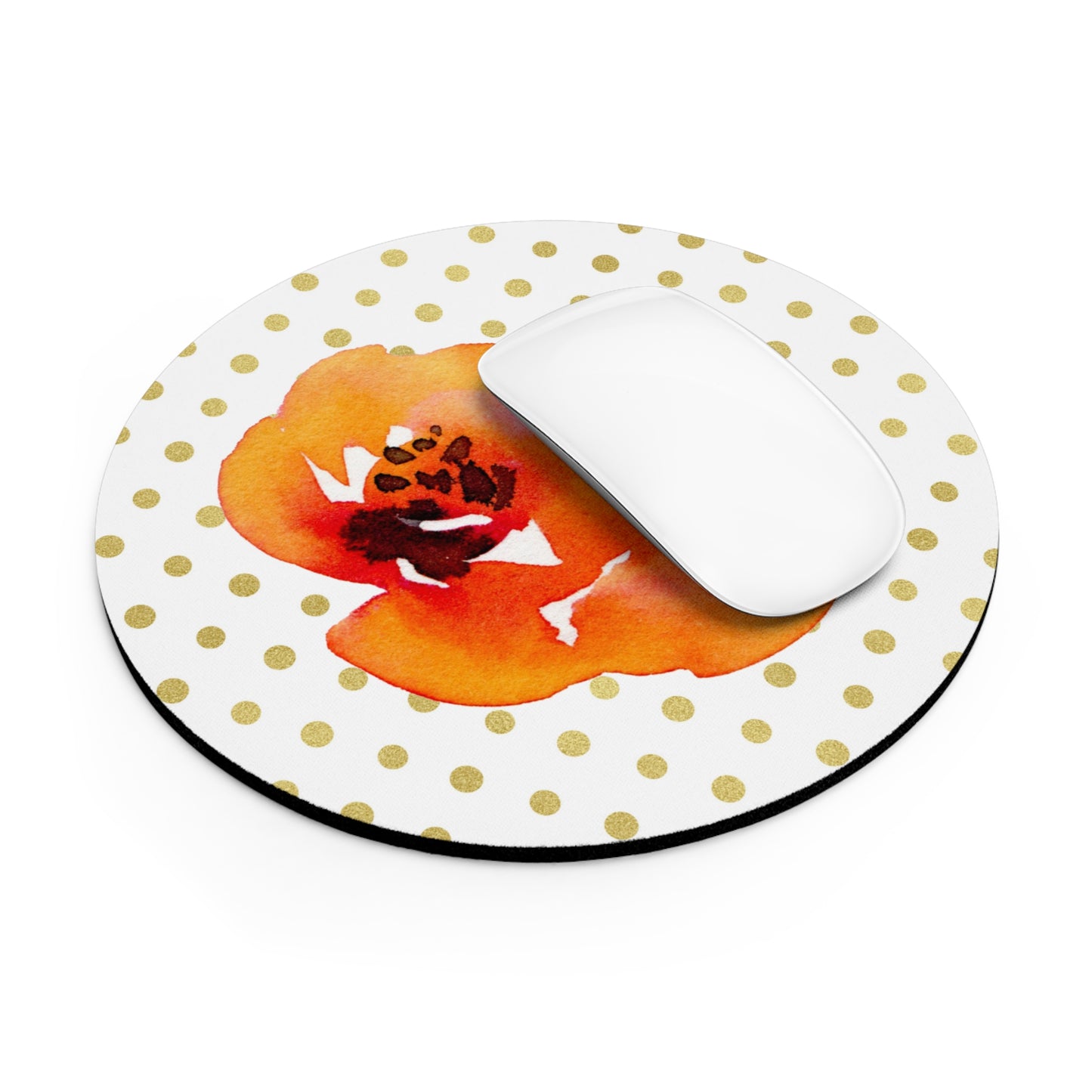 Orange Floral with Gold Polka dot Mouse Pad
