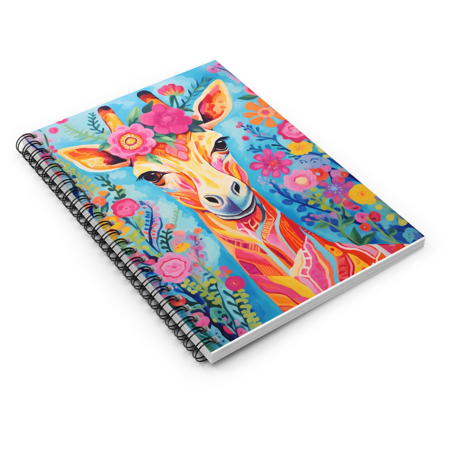 MultiColor Flower Giraffe Spiral Notebook - Ruled Line