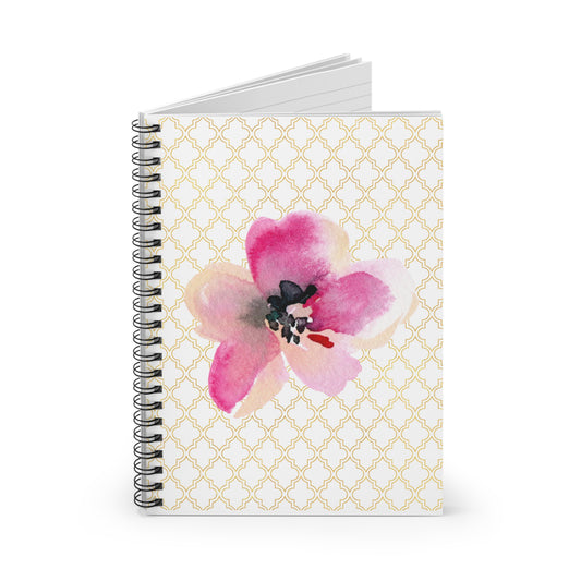 Watercolor Floral Gold Print Spiral Notebook - Ruled Line
