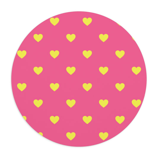 Pink and Yellow Heart Mouse Pad