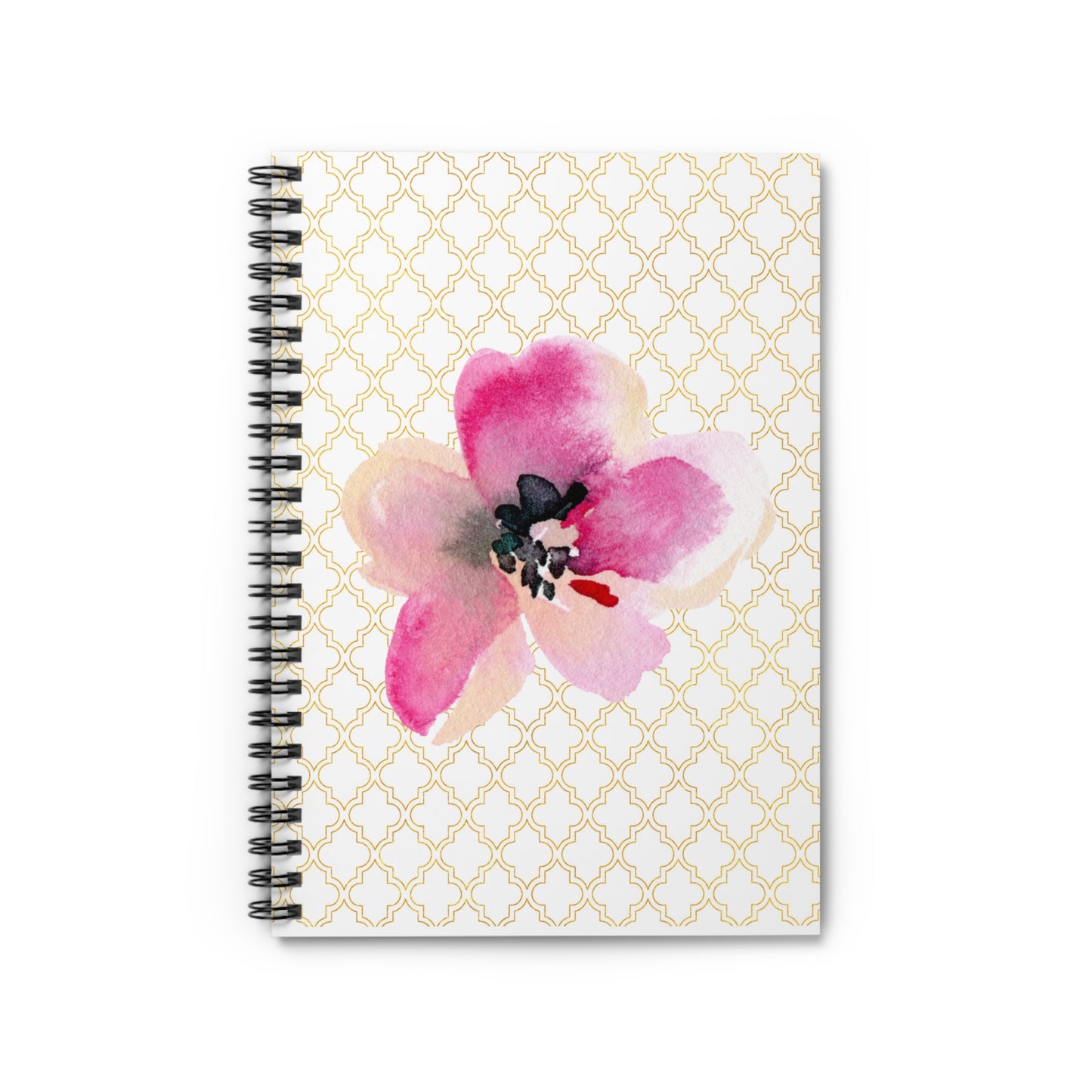 Watercolor Floral Gold Print Spiral Notebook - Ruled Line