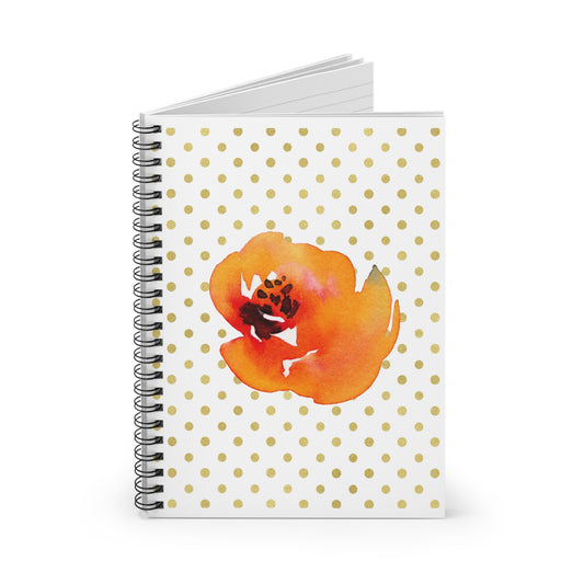 Watercolor Orange Flower Polka Dot Spiral Notebook - Ruled Line