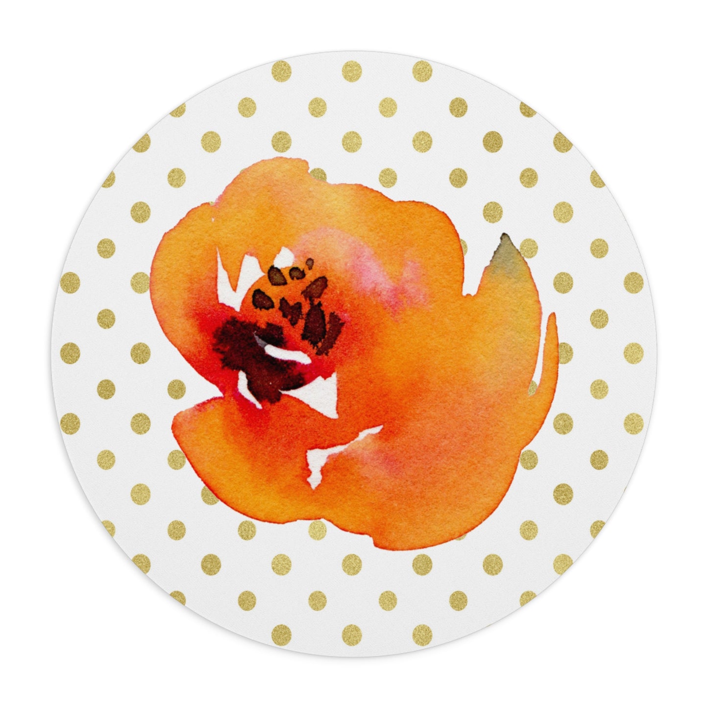 Orange Floral with Gold Polka dot Mouse Pad