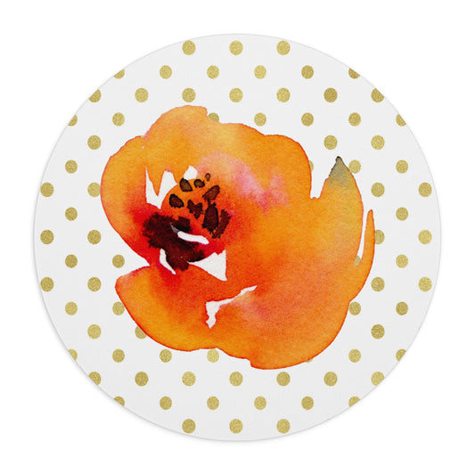 Orange Floral with Gold Polka dot Mouse Pad