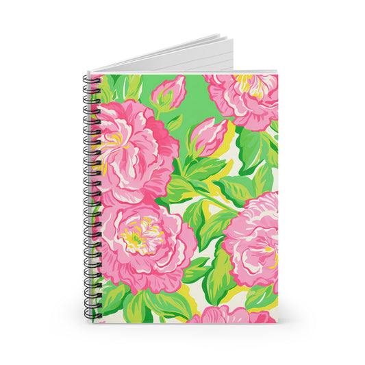 Pink Floral Preppy Spiral Notebook - Ruled Line