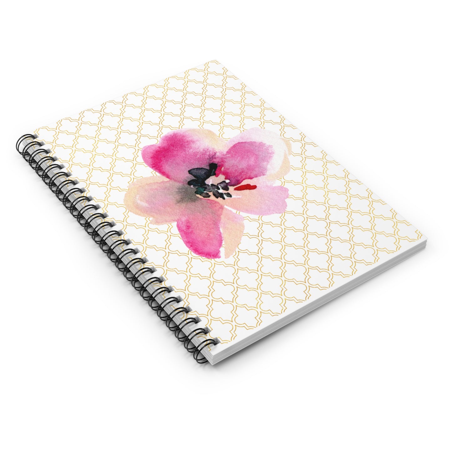 Watercolor Floral Gold Print Spiral Notebook - Ruled Line