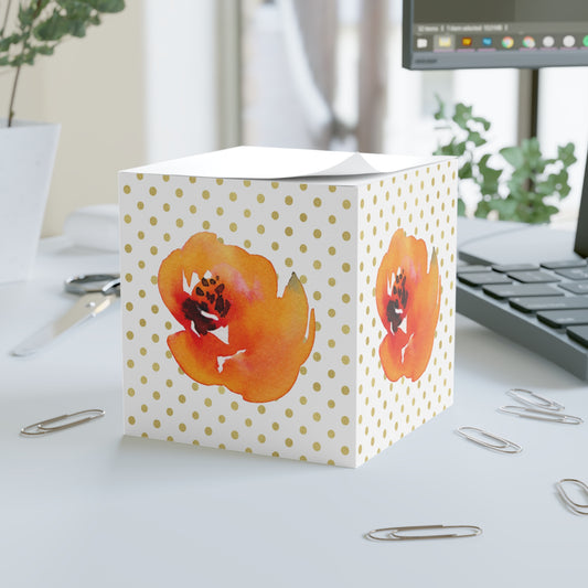 Orange Flower Gold Polkadot Note Cube