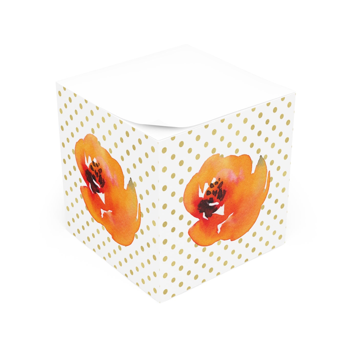 Orange Flower Gold Polkadot Note Cube