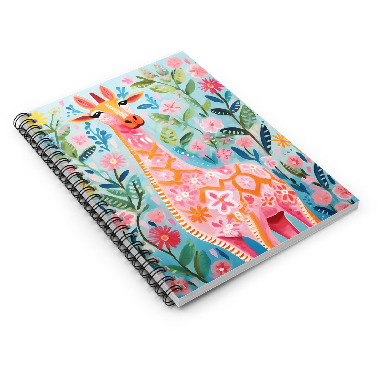 Watercolor MultiColor Giraffe Spiral Notebook - Ruled Line