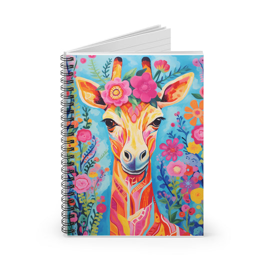 MultiColor Flower Giraffe Spiral Notebook - Ruled Line