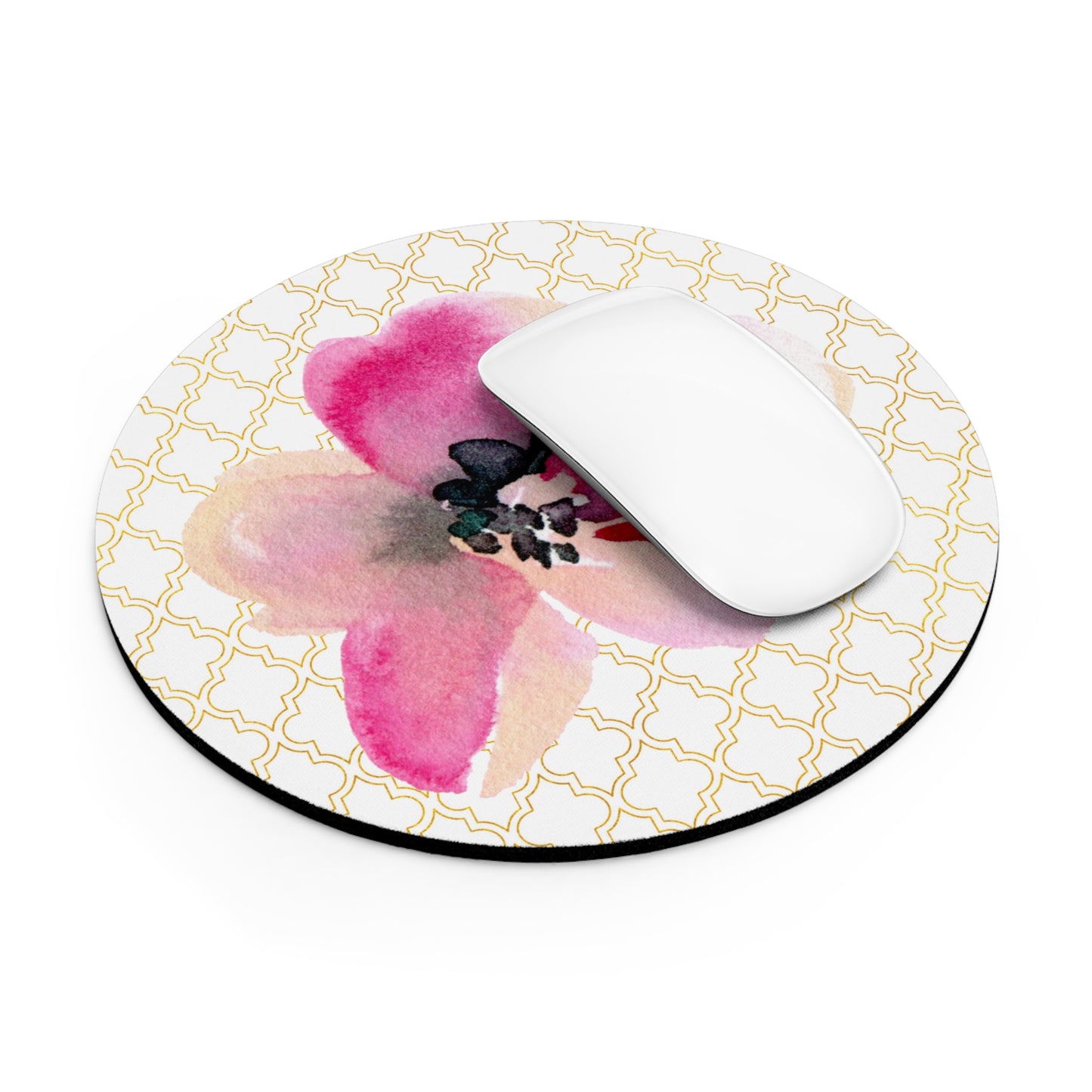 Pink Floral with Gold Mouse Pad