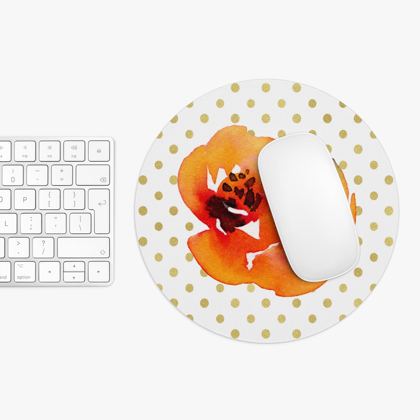 Orange Floral with Gold Polka dot Mouse Pad
