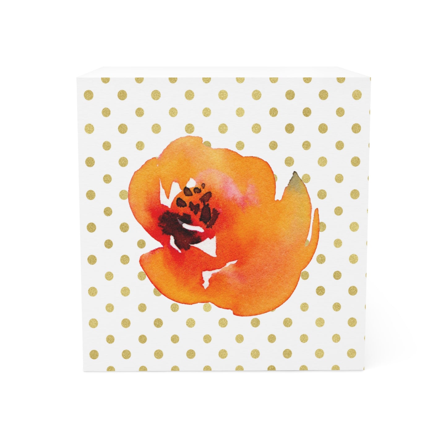Orange Flower Gold Polkadot Note Cube
