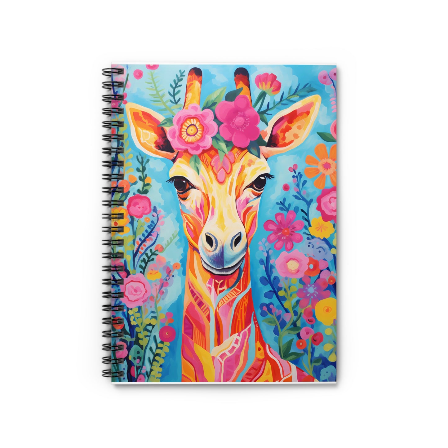 MultiColor Flower Giraffe Spiral Notebook - Ruled Line